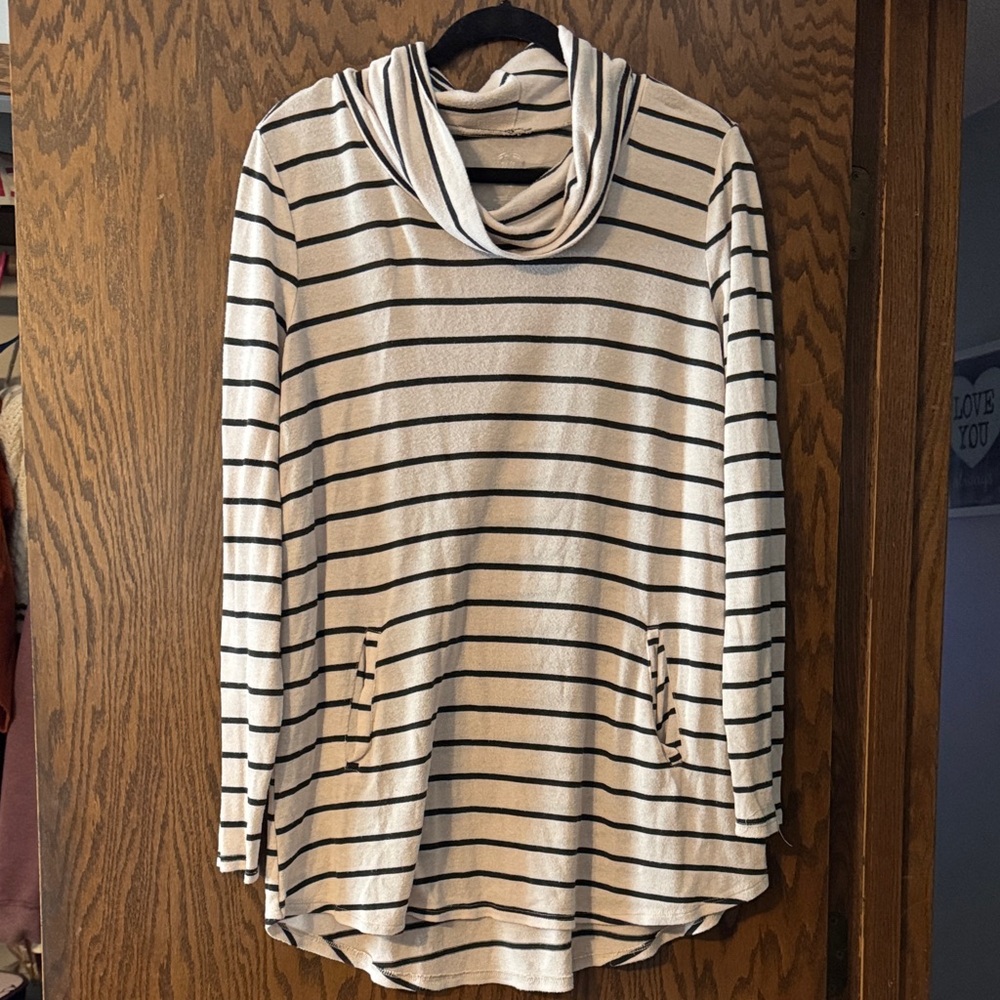 Maurices Striped Cowl Neck Sweater in Cream and Black